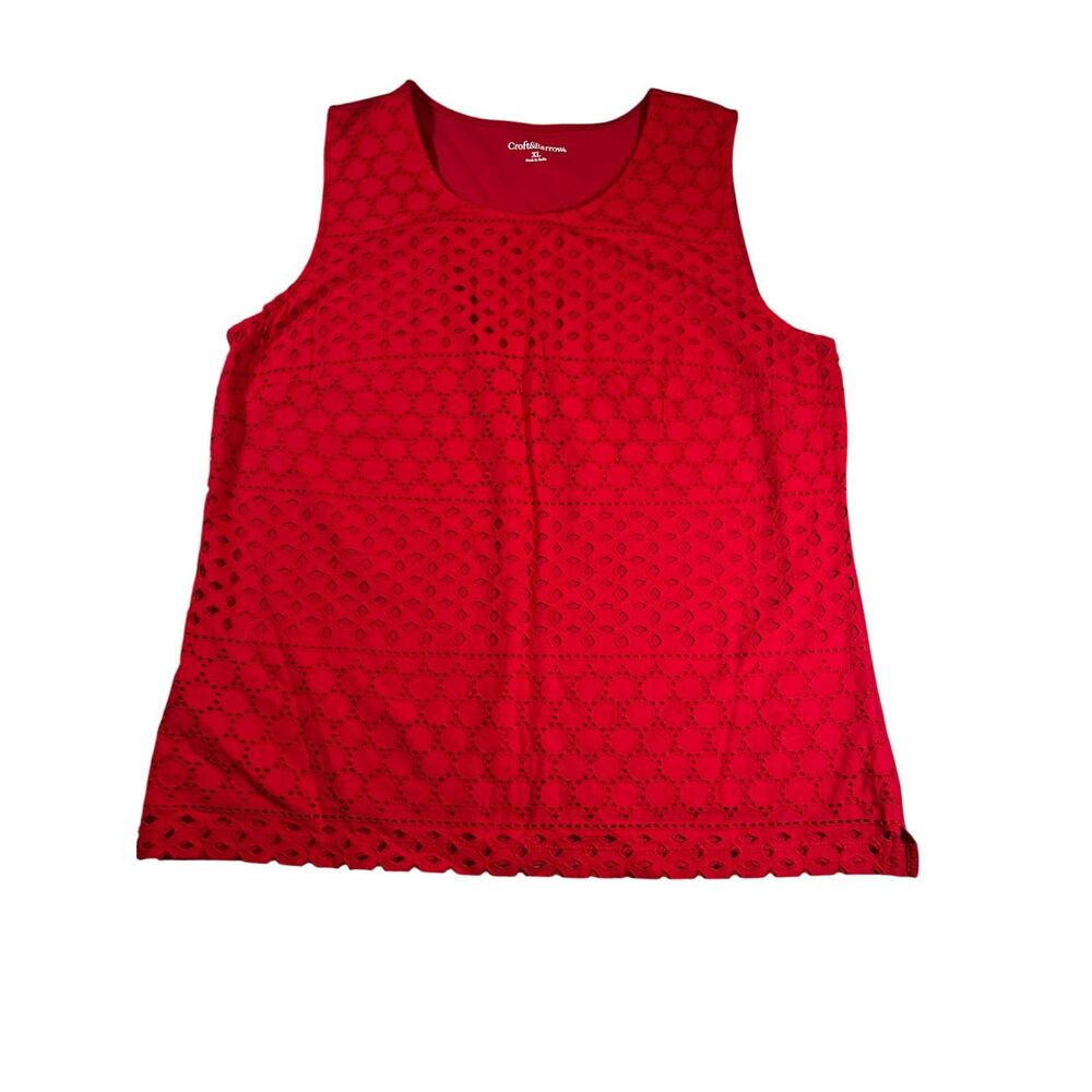 Croft & Barrow Eyelet Tank Top XL Red Cotton Sleeveless Blouse Women Summer